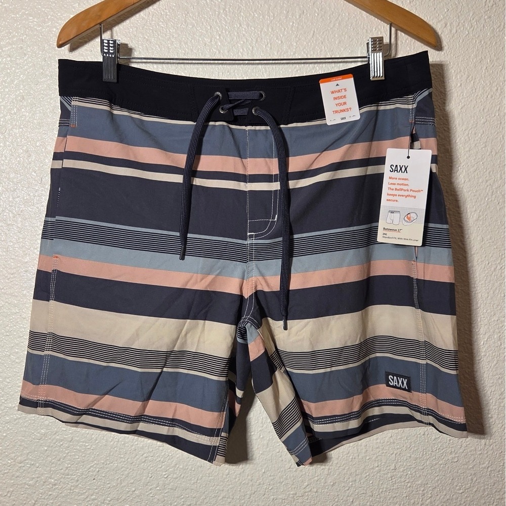 SAXX Betawave 2N1 Board Shorts 17" Swim Trunks NWT BallPark Pouch Size 34